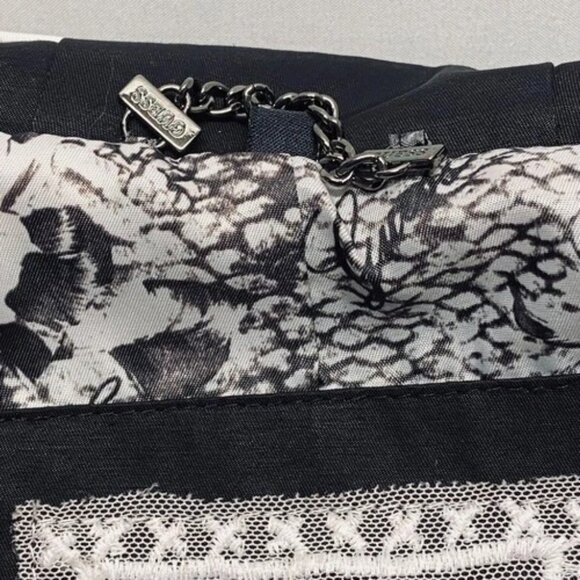 Guess Hooded Peacoat Women's Large Black White Trim Fully Lined Soft Shell GUC - Picture 8 of 10